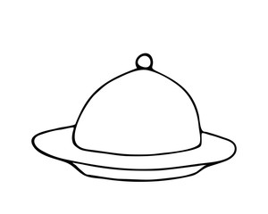 Dinner dish. Isolated on a white background. Stock vector illustration. Black and white graphics. Minimalism. Hand drawn