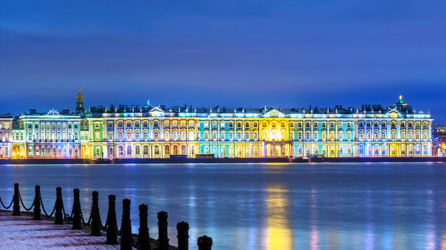 Night view of the Winter Palace in St. Petersburg. Russia