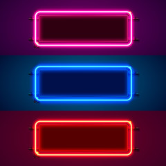 Neon frame sign in the shape of a square. Set color. template design element.