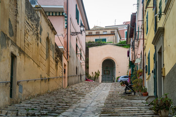 Portoferraio old town streets and small chapel. Elba island, Italy