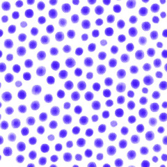 Abstract seamless pattern with blue hand drawn dots on white background