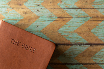 Holy Bible on a Rustic Wooden Table