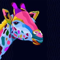 colorful giraffe pop art portrait vector illustration,can be used to design for T-shirt, card, poster, invitation. Vector illustration