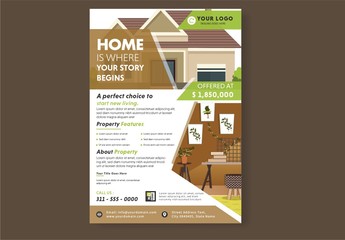 Flyer Layout with Real Estate Illustrations