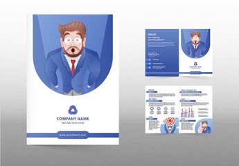 Blue and White Business Brochure Layout with Vector Character Illustrations
