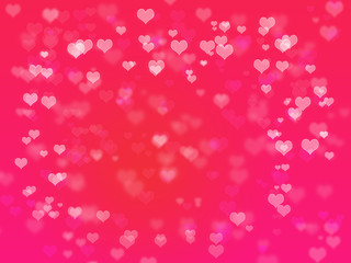 Valentines day abstract defocused bokeh background. Hearts and circles bokeh lights. Romantic glittering blurred texture. Amazing beautiful wallpaper. Red colors