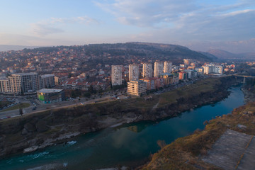 Fototapeta na wymiar aerial view of Podgorica city during sunset