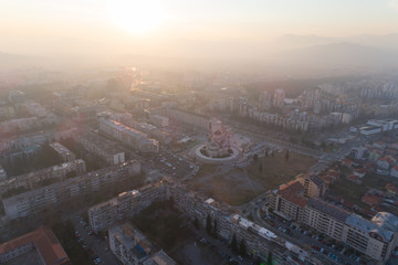 aerial view of Podgorica city during sunset