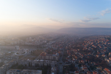 aerial view of Podgorica city during sunset