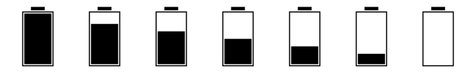 Battery Icon Black | Batteries | Charge Level Symbol | Charging Accumulator Logo | Low High Capacity Sign | Isolated