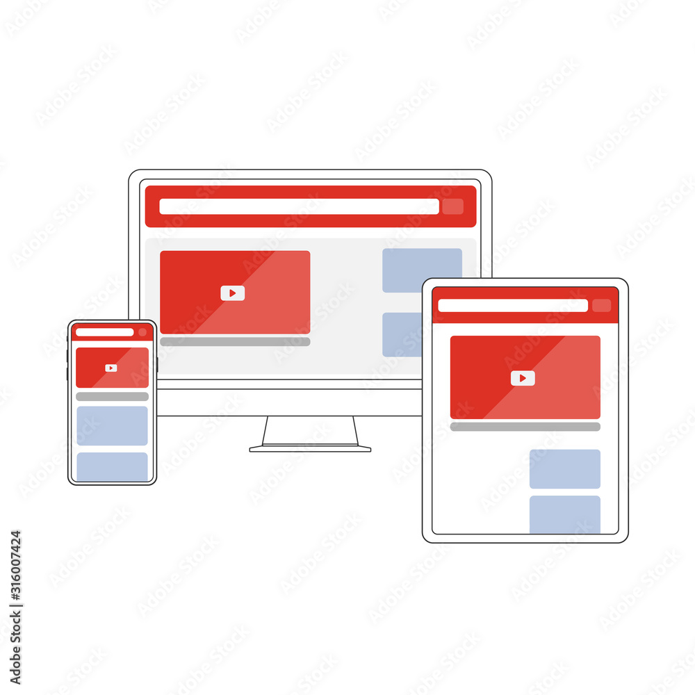 Poster responsive website design with laptop computer, mobile phone and tablet pc screen vector illustratio