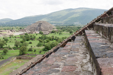 Pyramid of the Moon from the steps of the Pyramid of the Sun, in Teotihuacan, Mexico