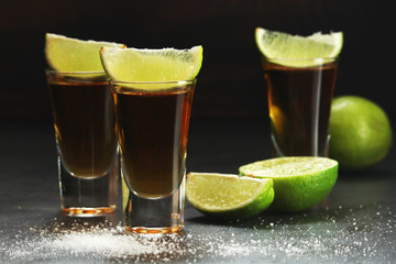 Shots with tequila with salt and lime
