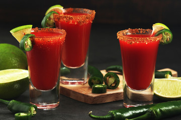 Shots with sangrita - traditional Mexican cocktail	