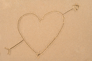 heart painted as a love symbol in the sand