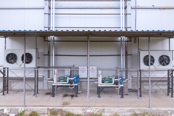 External infrastructure of the industrial refrigeration installation at a large industrial site....