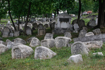 old Jewish cemetery with inscriptions on tombstones in Hebrew in Sarajevo. The genocide of the European people.