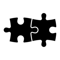 Jigsaw puzzle of two black pieces. Team cooperation, teamwork or solution business theme. Simple flat vector illustration