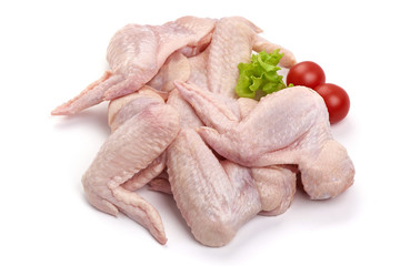 Fresh raw chicken wings, isolated on white background