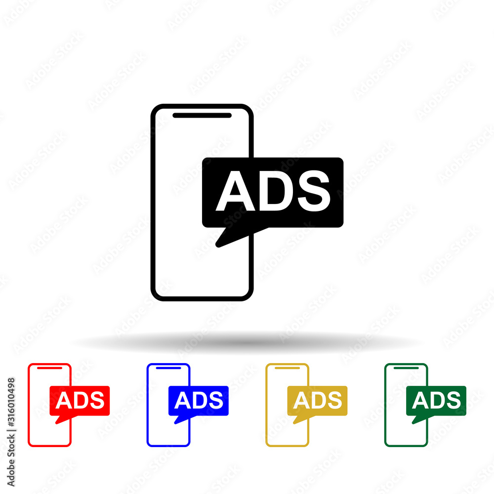 Poster advertising in the phone multi color style icon. simple glyph, flat vector of web icons for ui and u