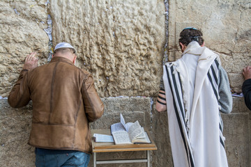 Jews praying on the Wailing Wall of Jerusalem, Israel