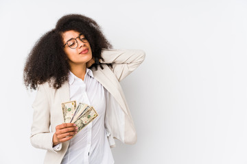 Young afro business woman holding a credit car isolated Young afro business woman holding a credit...