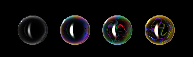 Realistic soap bubbles collection on black background