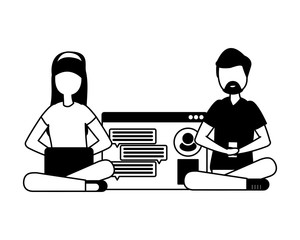 couple with smartphone and social network profile