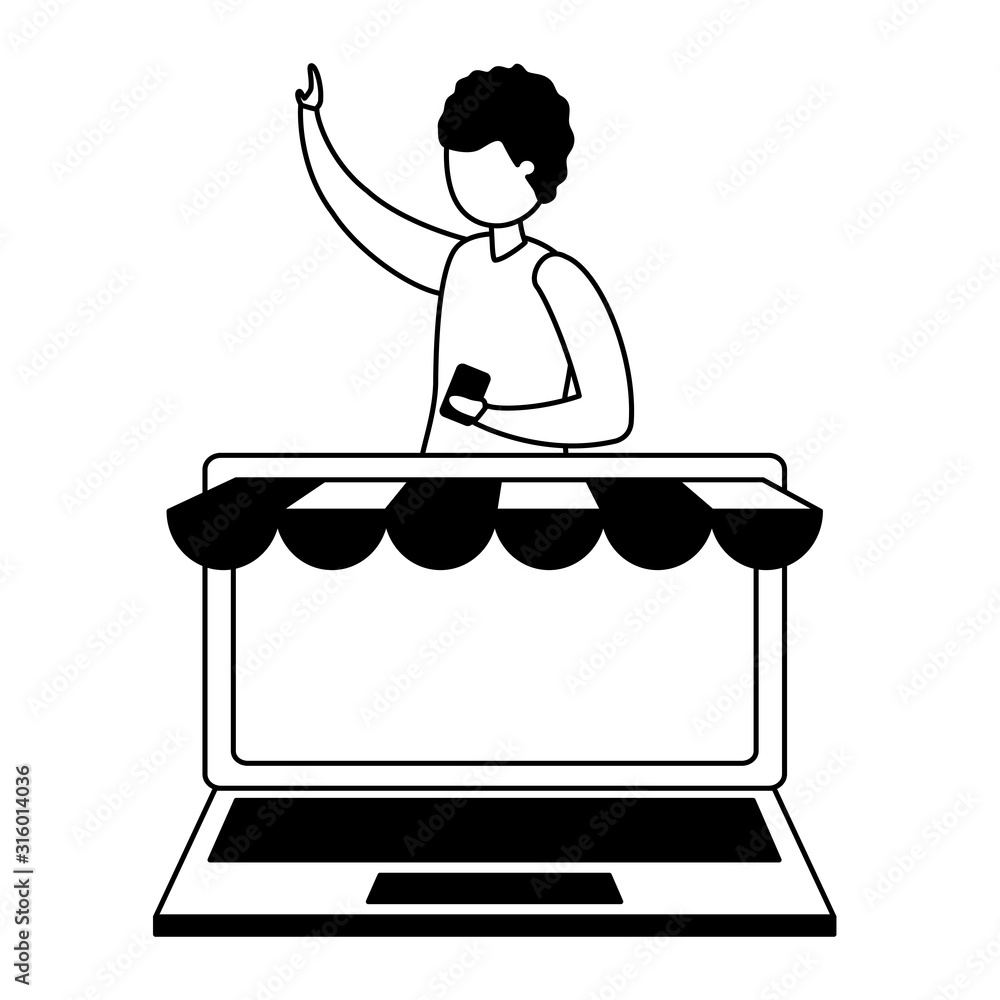 Poster man with smartphone avatar character