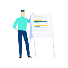 People Illustration with a board, business people illustration in a board with infographic information, introduction of data presentation. Vector