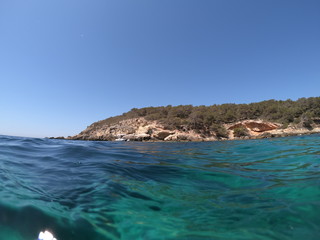 Fototapeta premium View of the a beach of mallorca with sea colour turquoise and blue sky concept of holiday and summer