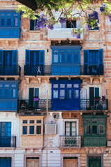 Spectacular view on the colorful balconies in Malta