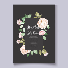 wedding invitation card with beautiful roses and leaves