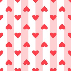 Heart pattern. Love seamless striped background. Great for Valentines Day, wedding. Vector repeated design. Cartoon flat
