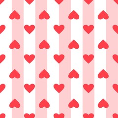 Heart pattern. Love seamless striped background. Great for Valentines Day, wedding. Vector repeated design. Cartoon flat