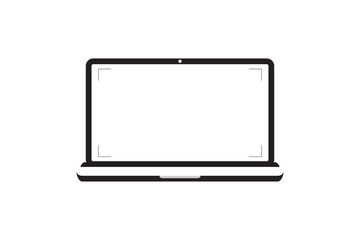 Laptop with blank screen. Notebook white screen template. Computer display on white background.