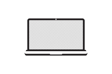 Laptop with transparent screen. Notebook white screen template. Computer display on white background.