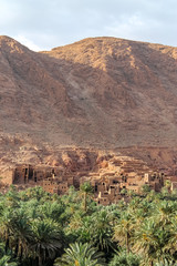 Panoramic view on the oasis of Tinghir in the Dades valley near the Tondra River in southern Morocco.