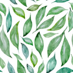 Seamless pattern of watercolor leaves.  Freehand drawn background.  illustration.