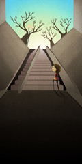 Girl and escalator