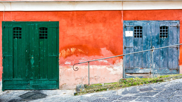 Procida (Italy) - Colored walls of houses in Procida, a little island in Campania, southern Italy