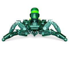 spider mech in white background on guard with copy space