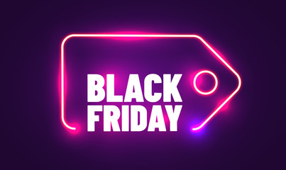 Black Friday realistic neon sign for decoration and covering. Concept of sale, clearance and discount.