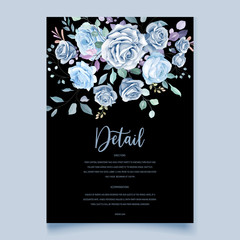 wedding card with blue floral and leaves