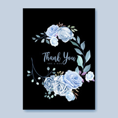 wedding card with blue floral and leaves