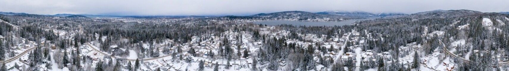 Snowing in City of Bellingham Washington USA Aerial Birds Eye 360 Winter Landscape