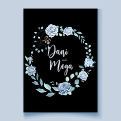 wedding card with blue floral and leaves