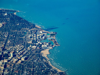 Aerial view of Northwestern Univeristy and Lake Michigan