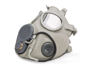 Old gas mask isolated on white background