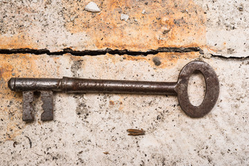 Close up on old vintage door key 